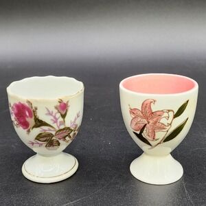 Unbranded White Pink Floral Egg Cups Japan Vintage Cottagecore Shabby Chic Set